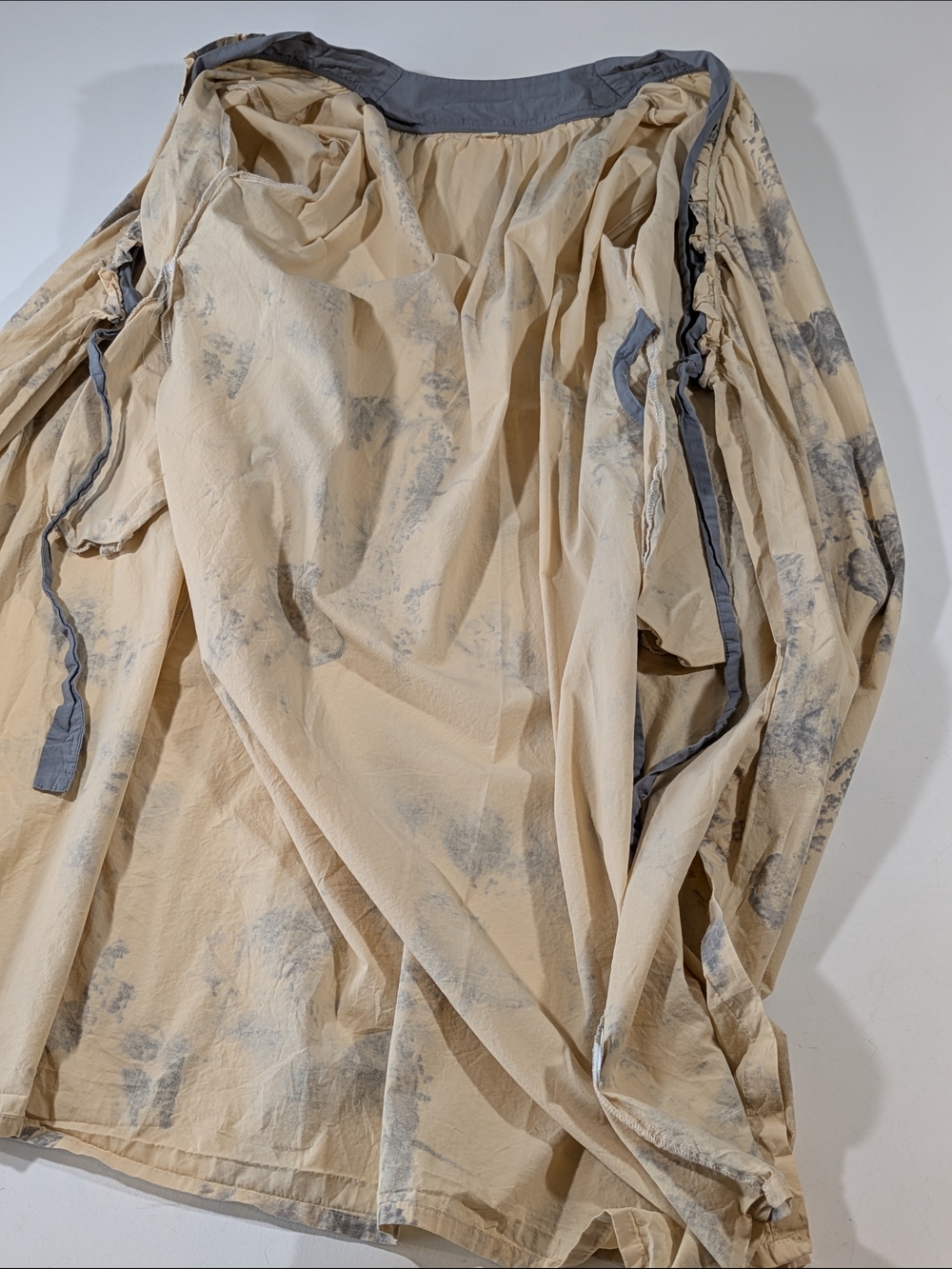 Lightweight Cotton Ruffle Robe Beige & Slate Blue Pattern Tie Front Large - Picture 8 of 15
